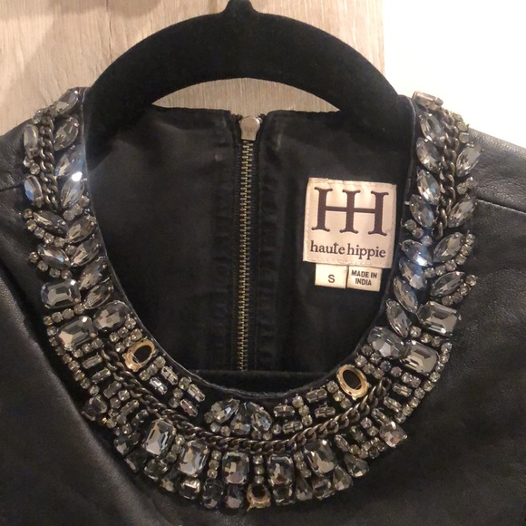 Blacks leather crystal haute hippie cropped top - Picture 2 of 4